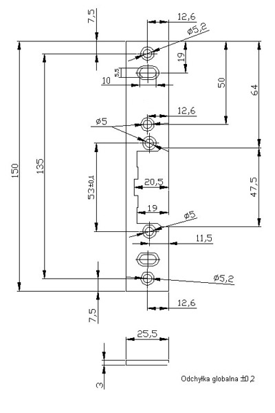 LC-SPP(L)150F-M prosty krtki szyld malowany z otworami fasolkow - Szyldy i kasety do zaczepw