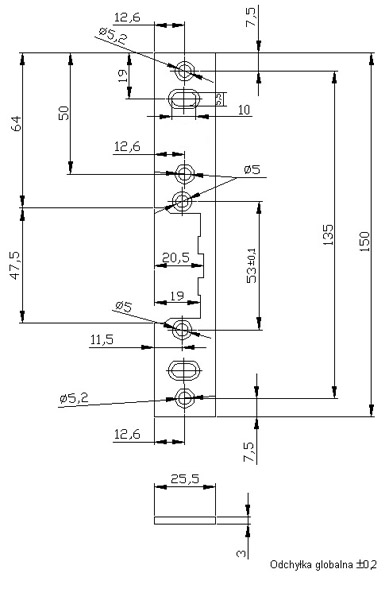 LC-SPP(L)150F-M prosty krtki szyld malowany z otworami fasolkow - Szyldy i kasety do zaczepw